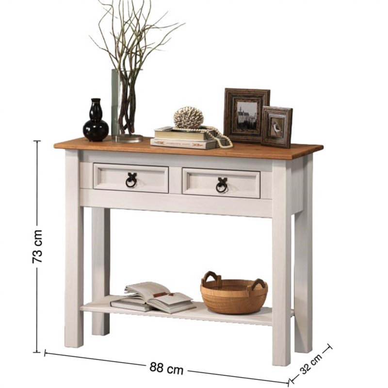 Annam Solid Wood Console Table, White, 73cm H x 88cm W x 32cm D