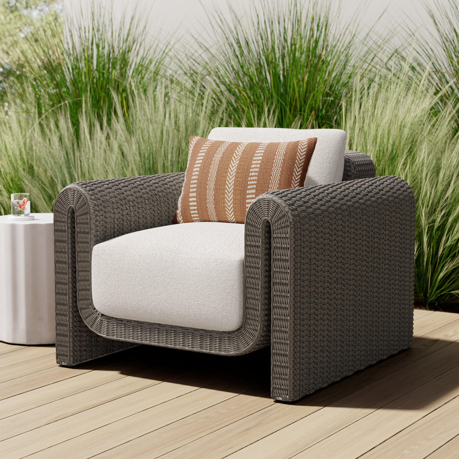 Edid Wicker Outdoor Lounge Chair, Gray