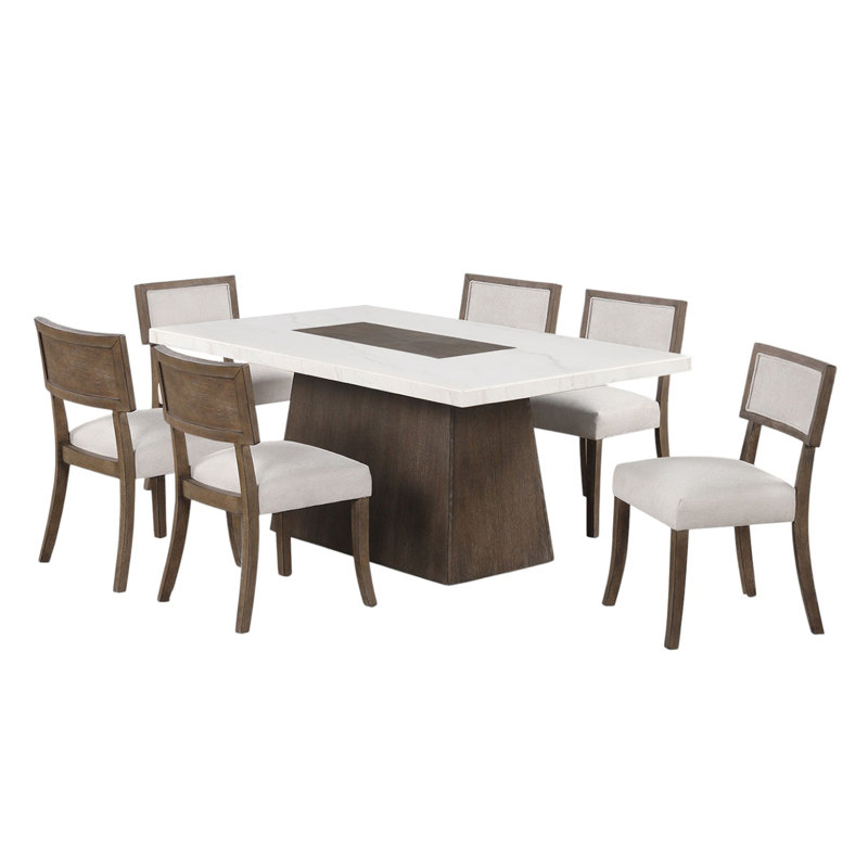 Ensemble de salle à manger rectangulaire avec plateau en faux marbre et noyer foncé, 7