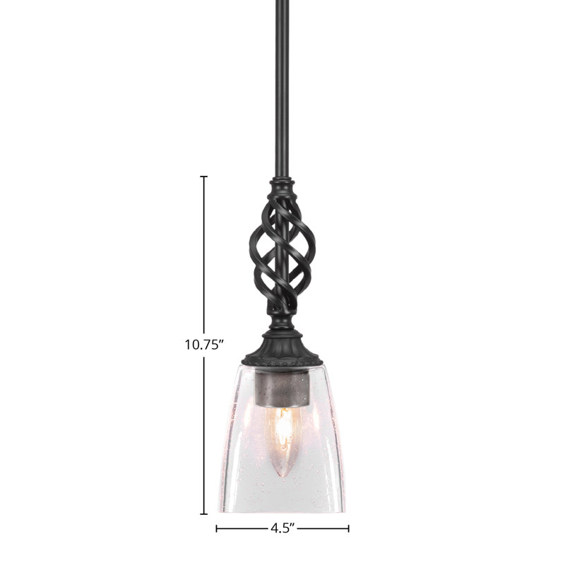 Eleganté Stem Hung Mini Pendant Shown In Matte Black Finish With 4.5” Square Clear Bubble Glass
