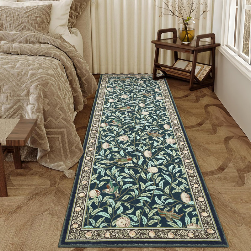 Farmhouse Machine Washable Rug for Living Room, Non-Slip Botanical Area Rugs, Low Pile Stain-Resistant Vintage Carpet, Soft Foldable Print Floor Mats for Bedroom, Nursery, Home Office