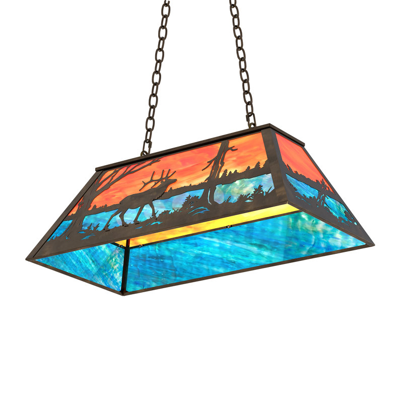 6 - Light Pendant, Orange/Blue, Antique Copper, Glass