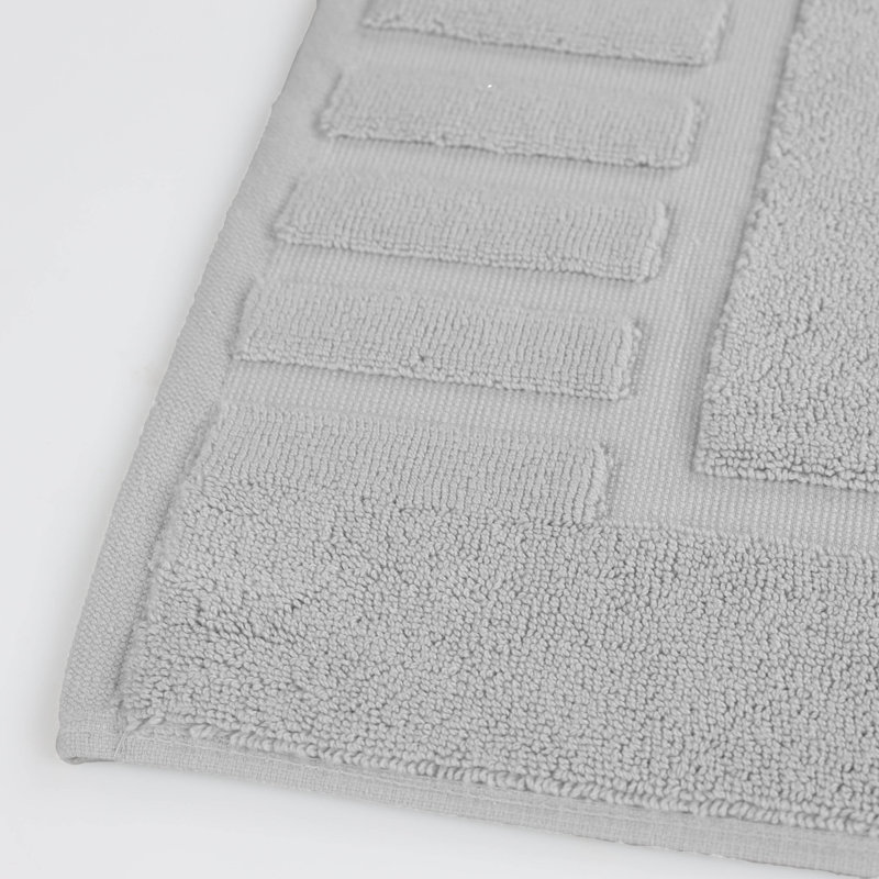 100% Cotton Thick Geometric Border Washable Bath Mats , Silver