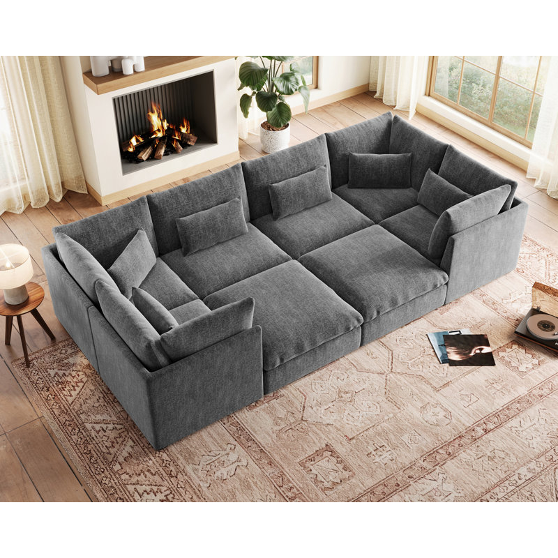 Canapé modulaire surdimensionné en chenille de 160 po, Gris chenille