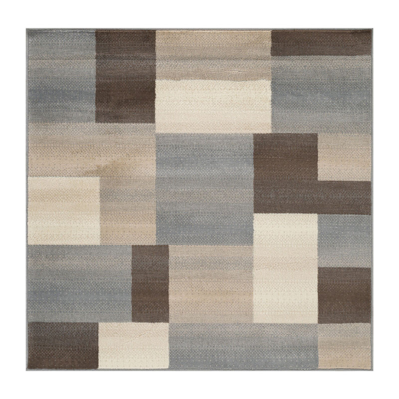 Quanetra 8' X 10' Gray Brown and Cream Patchwork Area Rug, Square 5'