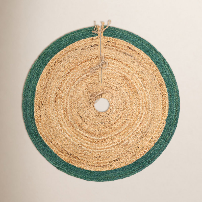 Jupe d'arbre de Noël à tisser Unique, Rond 3 pi 1 po, Vert / beige