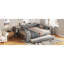 Lit plateforme tapissier pleine grandeur avec tablettes de rangement, bureau, station de charge et lit gigogne, gris-142798295