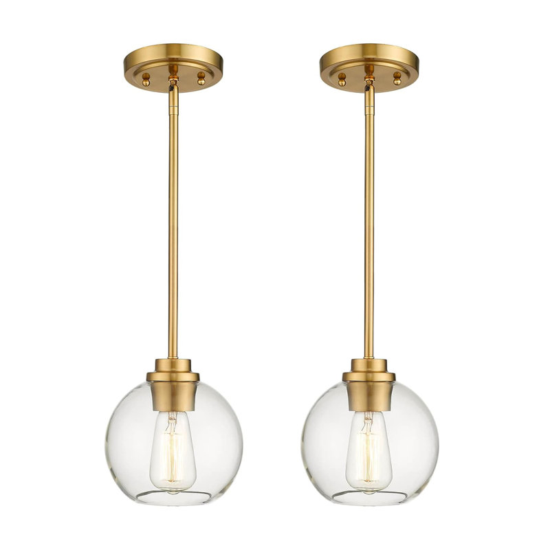 Brass Farmhouse Clear Glass Globe Pendant Lights - 2 Pack for Kitchen Island, Dining Room & Entryway Lighting