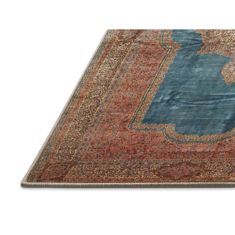 Tapis traditionnel brun / bleu, Rectangle 5 pi x 7 pi