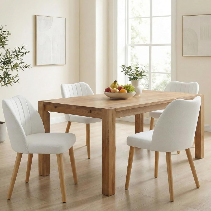 Chaises de salle à manger modernes en bois, chaises de salle à manger avec pieds en bois, chaises rembourrées, Crème