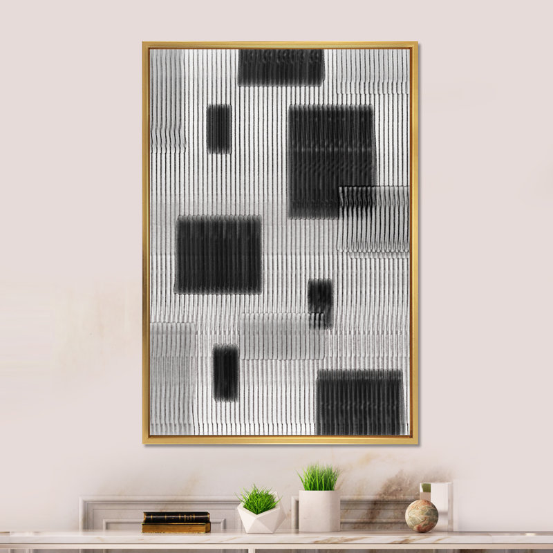 Art abstrait noir et blanc VI - art mural moderne et contemporain sur toile, H 20 po x l 12 po x P 1 po, Cadre flottant doré