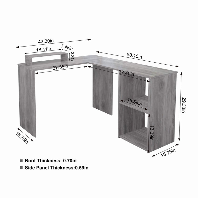 Erris L-Shaped Computer Desk, Grey, 74cm H x 135cm W x 40cm D