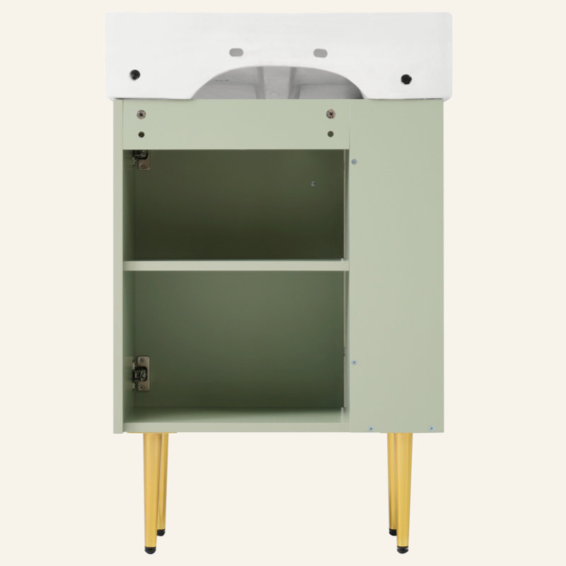 21.6" Green Bathroom Vanity, Combo Cabinet, Bathroom Storage Cabinet, Single Ceramic Sink, Left Side Storage