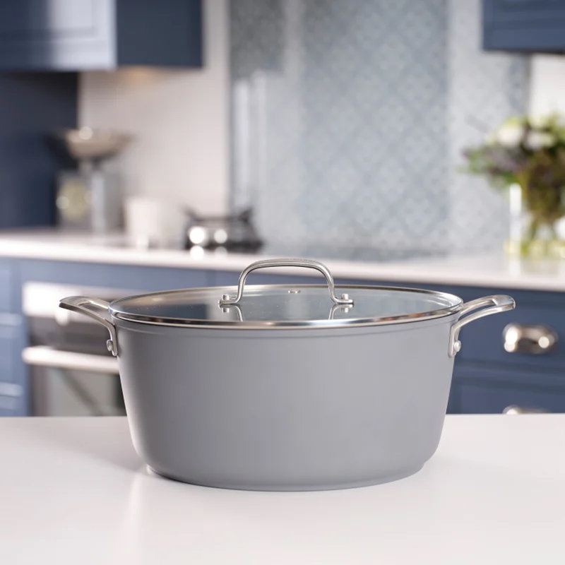 Laura Ashley 6.97L Aluminum Braiser with Lid, Dark Slate