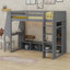 Lit mezzanine en bois avec bureau, étagères à rangement multiples, DEL et portemanteau suspendu