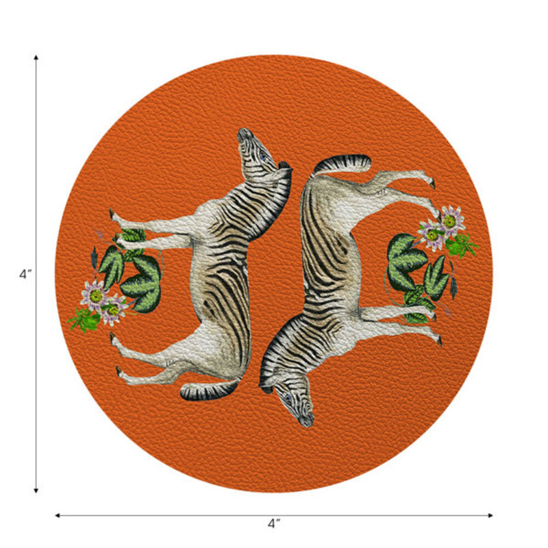 Sous-verres ronds zèbre en cuir végétalien orange, Orange