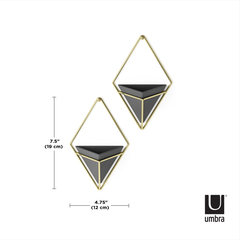 Small Black and Brass Geometric Hanging Planter Set