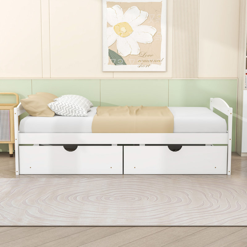 Lit plateforme simple avec tiroirs Comrie, Blanc
