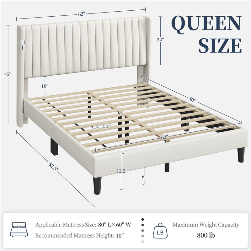 Upholstered Bed Frame with Wing Side