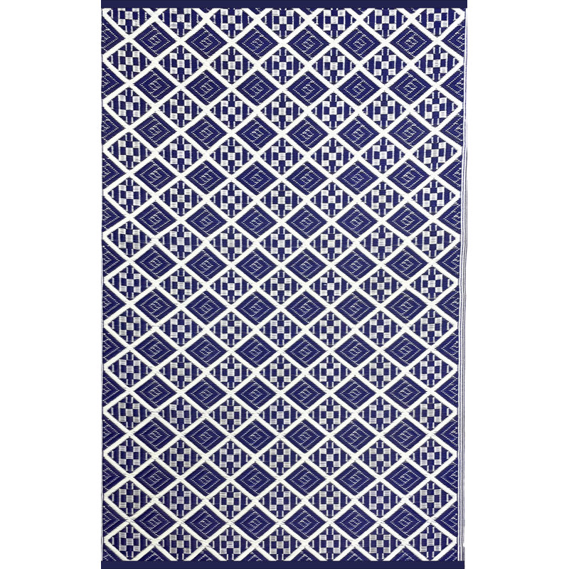Scotch Outdoor Mat, Blue & White, Reversible Mat For Patio, Porch, Deck, Floor Mat, Rectangle 5' x 8'