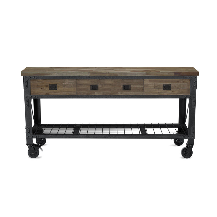 Duramax 72 in x 24 in 3-Drawer Rolling Industrial Workbench with Wood Top - Aged Macadamia