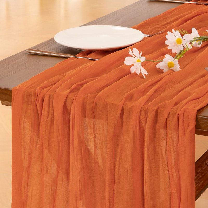 Chemin de table en étamine Cheesecloth Summer Boho Tapis de couloir de ferme orange pour maison de campagne 3 pièces orange