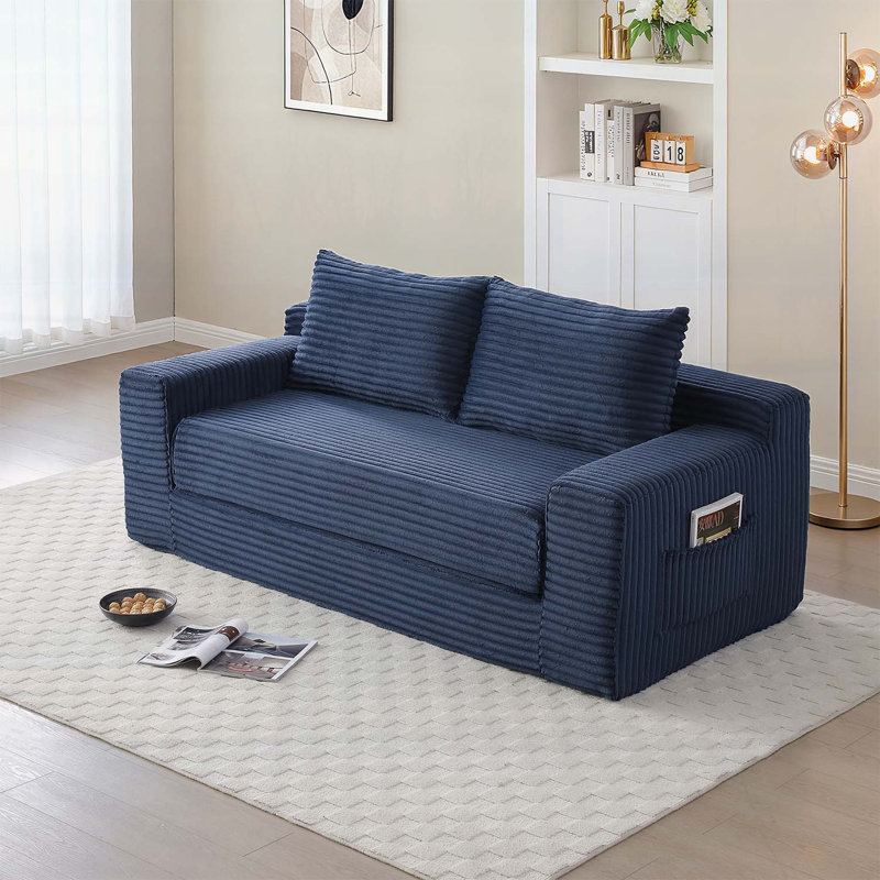 Canapé-lit à mémoire de forme en mousse, lit convertible 2 en 1 pliant, sans assemblage, Blue Corduroy, Blue