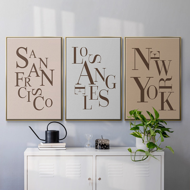 «Neutral City Center Type I», encadré sur toile, 3 pièces, H 40 po x l 90 po x P 2 po, Or