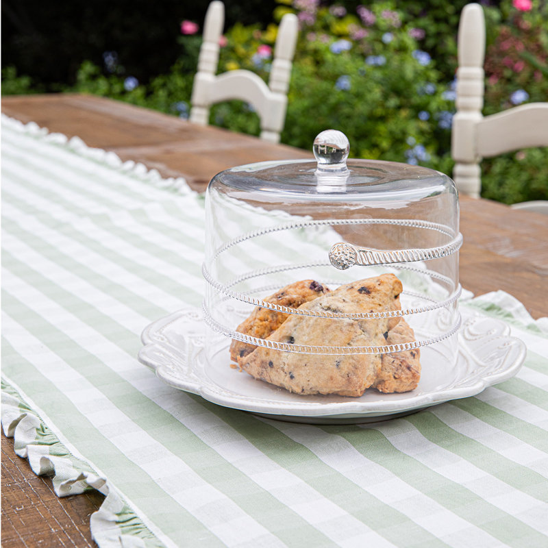 Gingham Ruffle 18" x 90" Table Runner, Seagrass, 90" L x 18" W