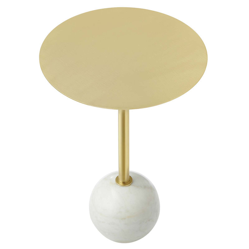 Round White Marble and Brass Side Table with Iron Pedestal