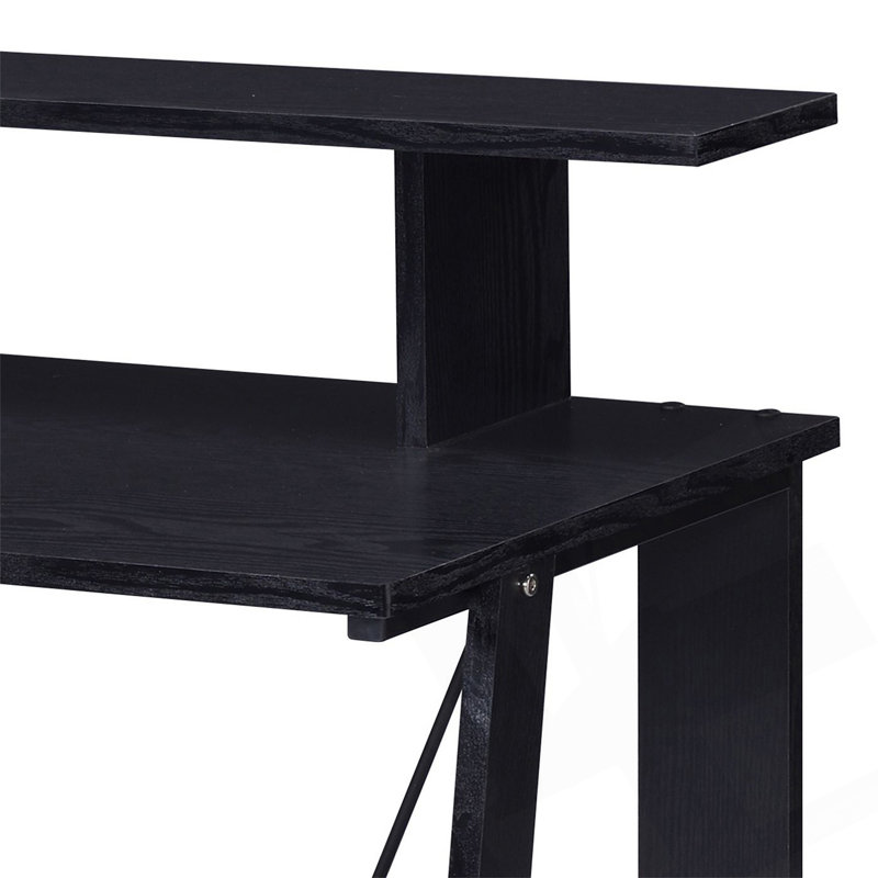 Writing Desk With Storage Drawers And Sturdy Metal Base, Black