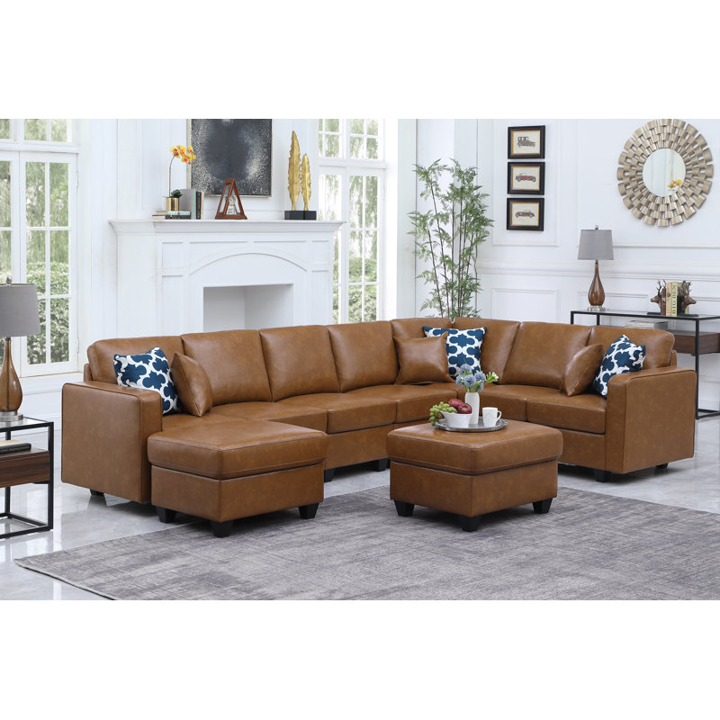 Canapé modulaire réversible en similicuir avec repose-pieds, Similicuir brun