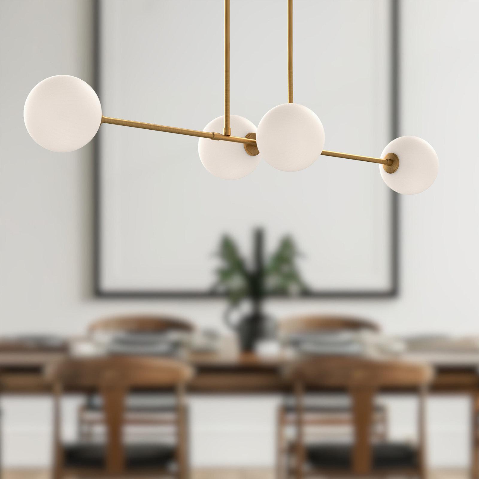 Luanda 4 Light Glass Steel Pendant, Aged Gold