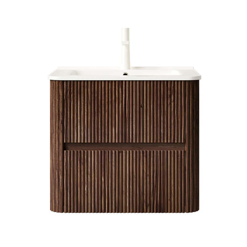 Meuble-lavabo mural flottant avec lavabo et tiroirs à fermeture en douceur, Noyer, 24"