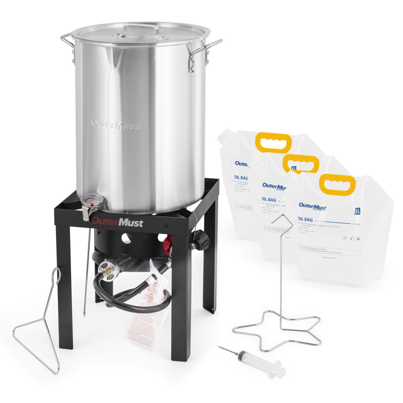 30QT Thanksgiving Turkey Fryer with 3 Multi-Functional Storage Bags, 50000 BTU Aluminum Outdoor Deep Fryer Kit for Backyard, Camping, Tailgating & BBQs