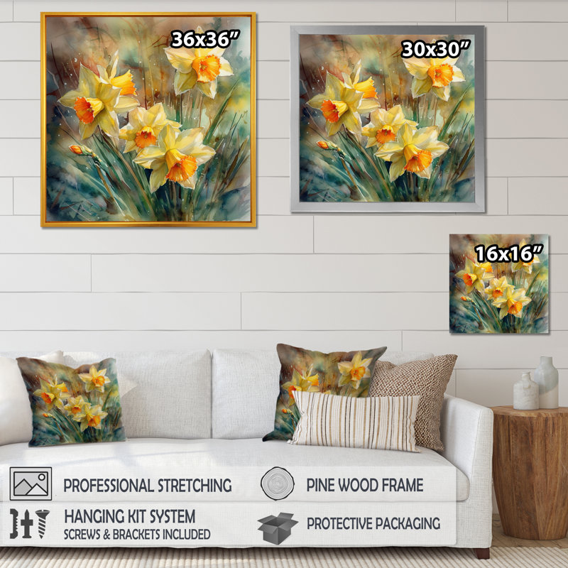 Ruban " Daffodils Elegance I ", Black Picture Framed, 16" H x 16" W x 1" D