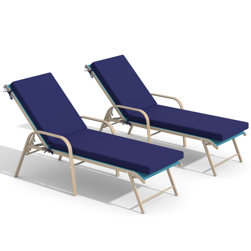 Chaises longues d'extérieur 73,9 "en aluminium avec coussins amovibles 72" et dossier réglable (ensemble de 2), Marine