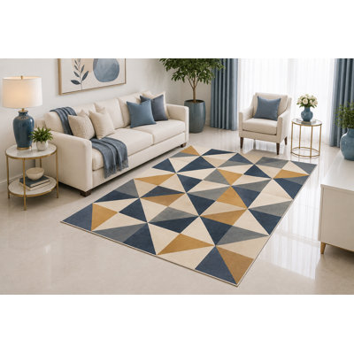 5' x 7' Triangle Geometric Area Rug, Gray Beige Modern Abstract Pattern for Living Room Bedroom Office, Non-Slip Silicone Backing, Low Pile Carpet