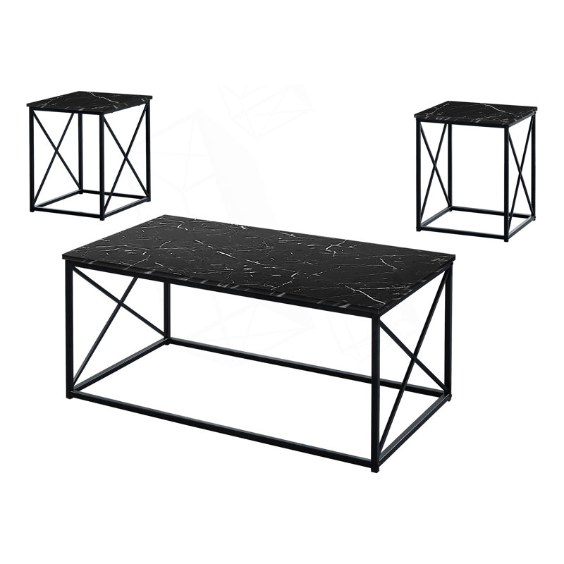 Ensemble de table moderne en métal 3 pièces avec tables basses et tables de bout, Noir