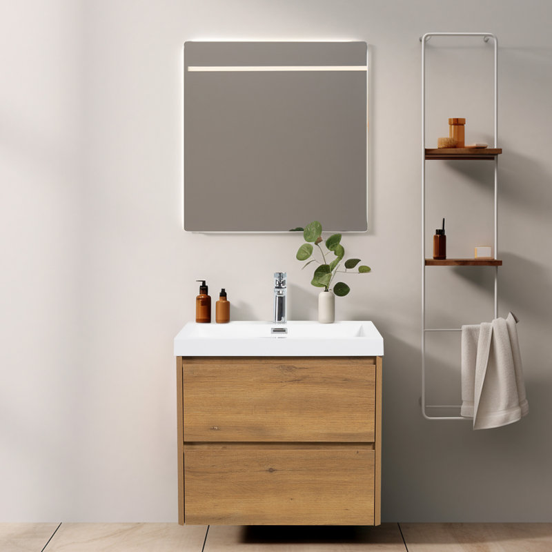 Atoli 59.2mm Single Bathroom Vanity with Drop In Resin Basin, Oak