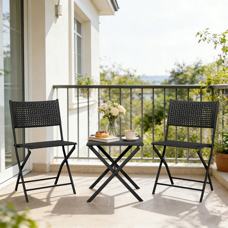Patio 3 Piece Folding Bistro Set, Black
