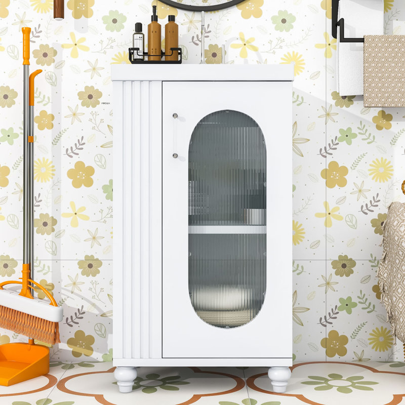 Meuble-lavabo compact avec lavabo et rangement - Panneau de fibres à densité moyenne imperméable, lavabo en céramique, Blanc