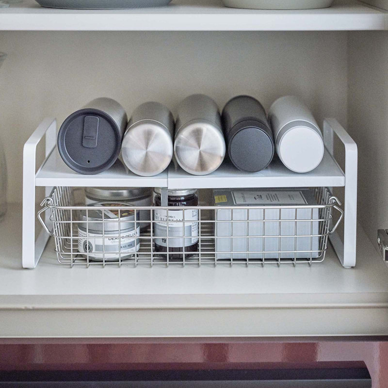 Yamazaki Home Steel Kitchen 2 Tiered Shelf Rack- Expandable Countertop Organizer For Kitchen, Steel, White