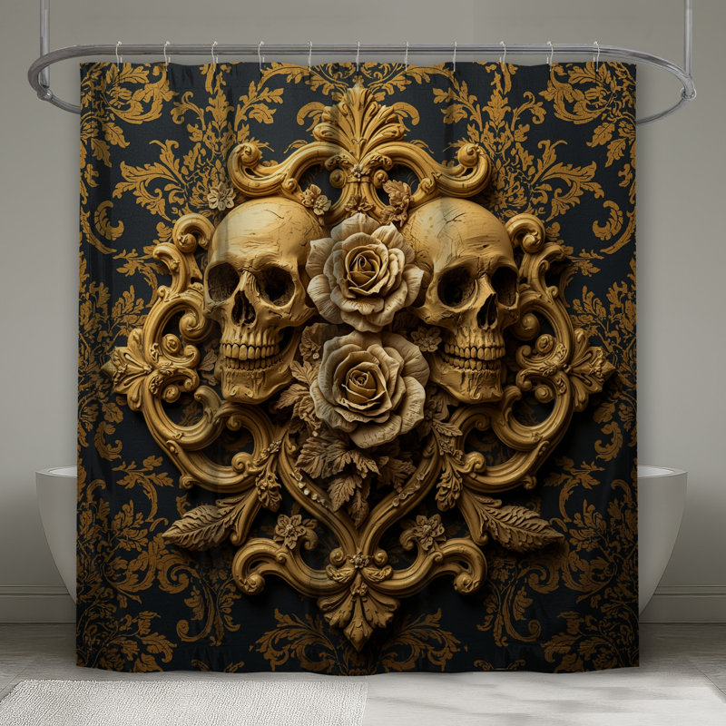 Rideaux de douche Gold Skulls Roses, L 70 po x H 93 po
