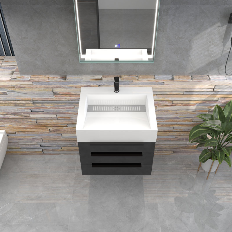 Finition du meuble-lavabo mural simple 24 po Jessica: noir lustré, Noir brillant
