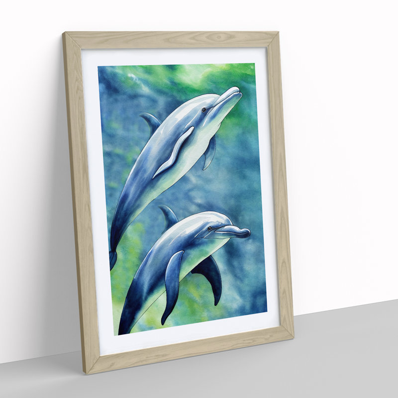 Pretty Dolphin - Single Picture Frame Print, 34cm H x 25cm W x 2cm D, Oak Framed