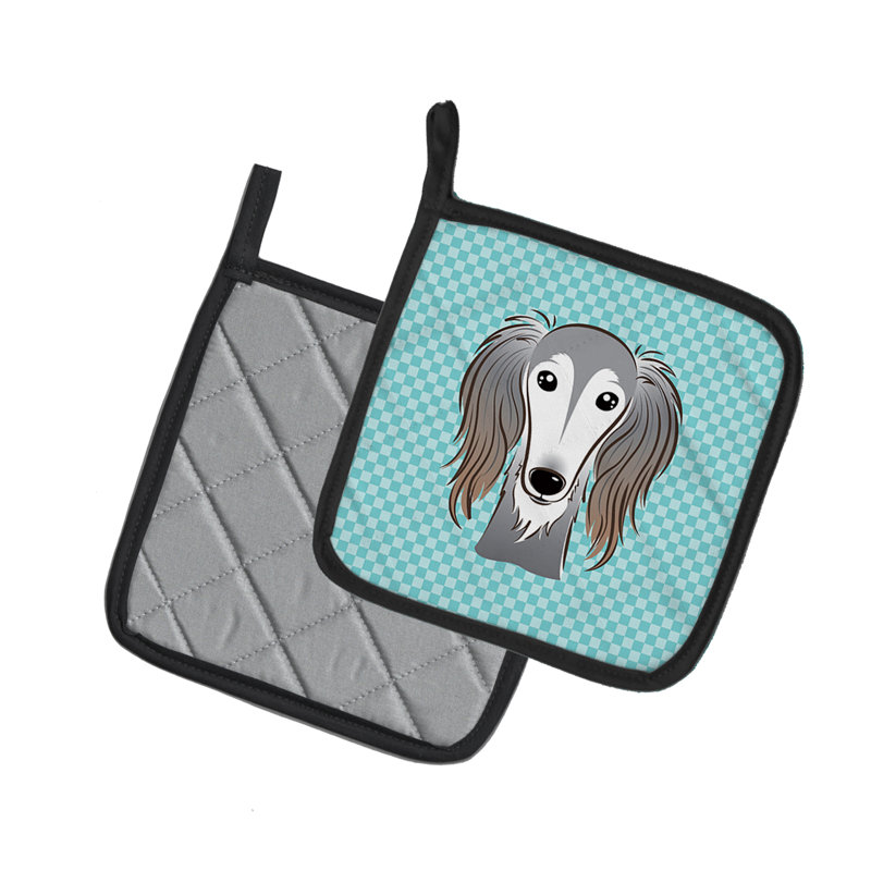 Cuisinier poignée saluki caroline trésors Checkerboard, Bleu