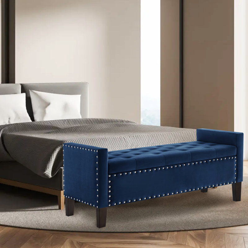 Banc de rangement en velours Mayfair, Bleu marine
