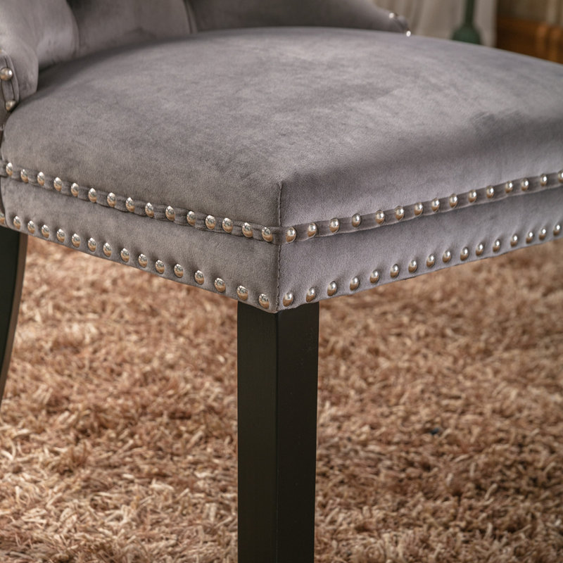 Chaises capitonnées Allena , Noir, Velours gris, 2