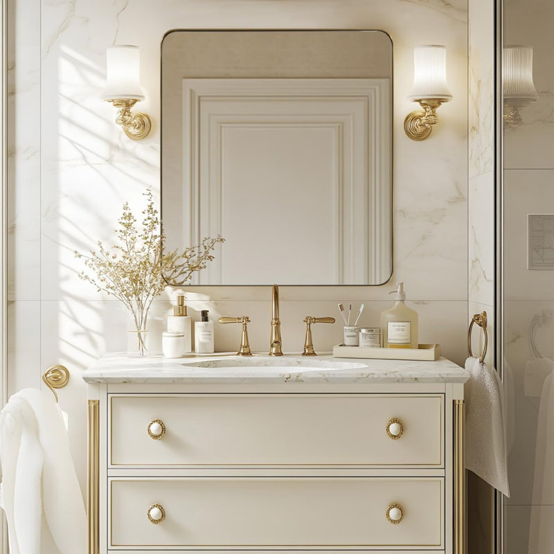 Miroir de salle de bain Inse Cadre en acier inoxydable, Or brossé, 40 po x 36 po